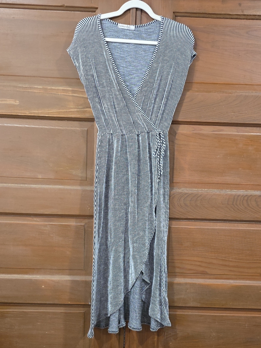 Flying Tomato Black & White Striped Wrap Midi Dress with Side Tie